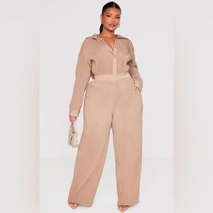 Plus Stone Plisse Shirt Jumpsuit